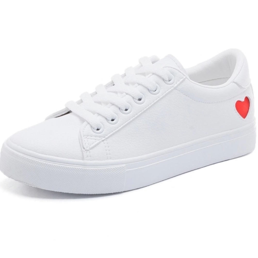 New Leather Heart Cut-Out White Tennis Shoes